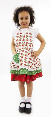 Produktbild von Kinderschürze Süße Kochschürze Kinder Küchenschürze Retro Schürze Vintage Dots Mädchen, Farbe:Weiß Kirsche