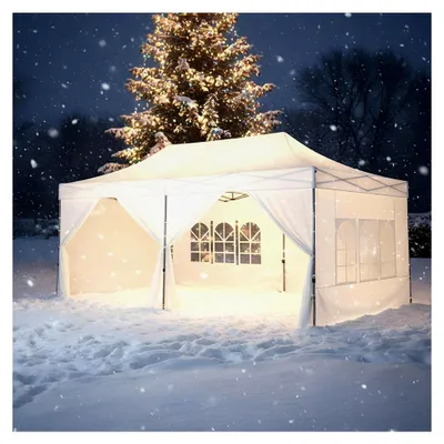Produktbild von Gartenpavillon 3 x 6 m, weiß, wasserdicht – Faltpavillon mit Wänden 320 g/m²
