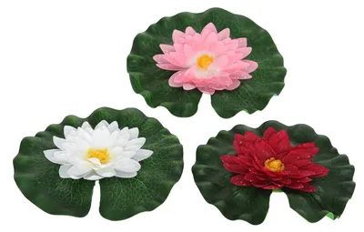 Produktbild von Lotusblüten in weiß+rosa+rot Blättern Deko Ø 20 cm 3er Set