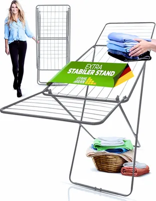 Produktbild von STAHLMANN ® klappbarer Wäscheständer mit 18 m Trockenfläche – extra Stabiler Wäscheständer ausziehbar - Flügelwäscheständer mit rutschfesten Füßen