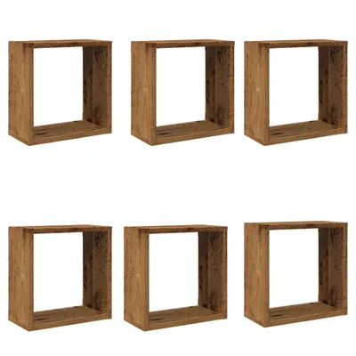 Image de vidaXL Étagères murales en cube 6 pcs. Aspect vieux bois 30x15x30 Matériau dérivé du bois