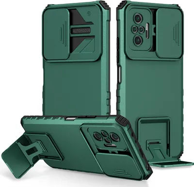 Immagine prodotto di Custodia per Xiaomi Redmi Note 10 Pro / 10 Pro Max a doppio strato robusta, protezione militare con supporto e protezione fotocamera scorrevole verde
