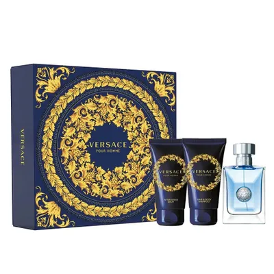 Produktbild von Versace Pour Homme Duftset: 50 ml Eau de Toilette, 50 ml After Shave Balsam, 50 ml Duschgel