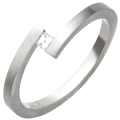 Produktbild von Ring aus 950 Platin mattiert mit Diamant im Caree-Schliff 0,09 Ct. W-SI B: 5,7mm, Ringgröße:Innenumfang 58mm  Ø18.5mm