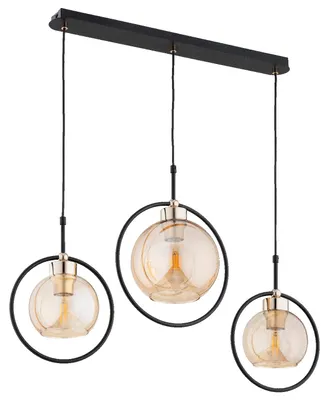 Obrázek produktu pro Závěsné svítidlo DELSI, černá, jantarová a zlatá, 3xE27x15W, sklo, rozměry: 90x27x85 cm, IP20, Alfa