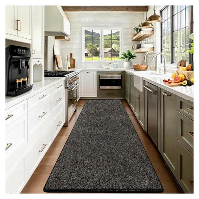 Produktbild von Teppichläufer 80x200cm Waschbar Rutschfest für Flur und Küche Schwarz&Grau