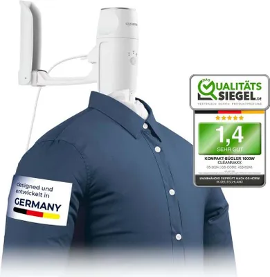 Produktbild von CLEANmaxx Hemden- & Blusenbügler Kompakt für Reisen - 3 Stufen Trocknungszeit - weiß/silber Trocknet und glättet Hemden & Blusen ersetzt Bügeleisen