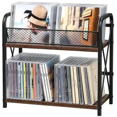 Zdjęcie produktu dla Stojak na płyty cd drewniany 3 poziomy organizer 24 płyt biurko