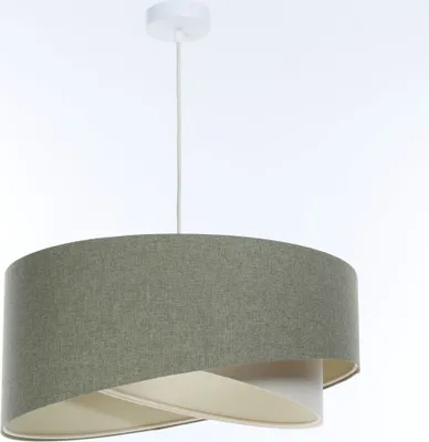 Produktbild von Hängelampe Stoff E27 D: 60 cm rund H: max. 95 cm Weiß Grün Creme Modern Hängeleuchte