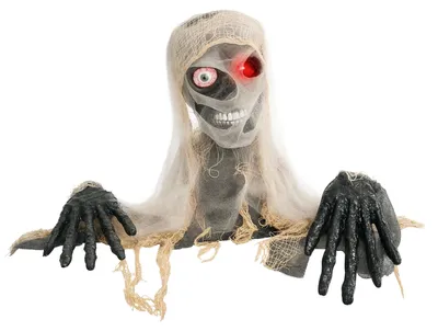 Productafbeelding van Halloweenversiering, eenogige mummie, beweegbare armen, gloeiende ogen, griezelig gehuil, 55x18x35 cm
