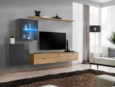 Immagine prodotto di Porta TV Scaffale da parete per soggiorno di design in legno Arredamento moderno