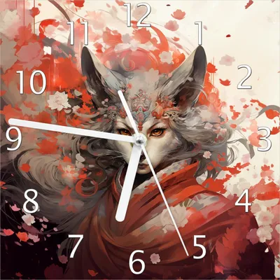 Produktbild von Wallario Design Wanduhr Mystischer Fuchsgeist aus Echtglas, Größe 20 x 20 cm