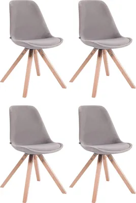 Produktbild von CLP 4er Set Stühle Toulouse Samt Square mit Sitzpolster und eckigen Holzbeinen grau Gestell Farbe natur