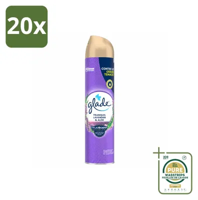 Imagen del producto de 20 aerosoles ambientadores Glade, aroma lavanda y aloe, 300 ml, pack ahorro, 20 unidades