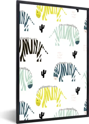 Produktbild von MuchoWow® MuchoWow® Gerahmtes Poster Zebra - Kaktus - Weiß 40x60 cm - Poster mit zchwarzem Bilderrahmen - Papierdruck - Wandbilder