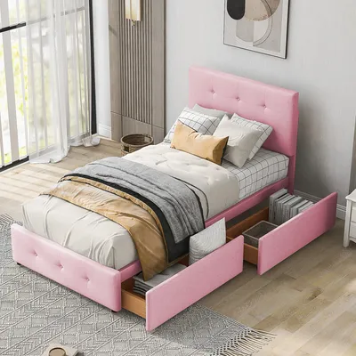 Produktbild von Polsterbett mit 2 Schubladen und Lattenrost, 90x200, Kopfteil höhenverstellbar, Einzelbett, Samt