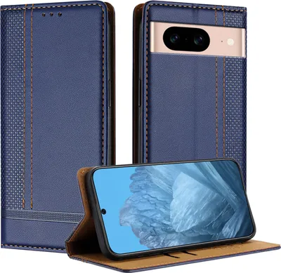 Obrázek produktu pro Pouzdro pro Google Pixel 8A kožené flipové pouzdro s funkcí stojánku modré