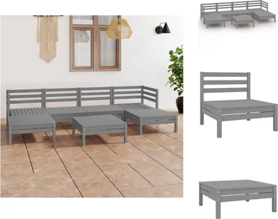 Produktbild von vidaXL 7-tlg. Garten-Lounge-Set Grau Massivholz Kiefer -  Gartenmöbel-Sets