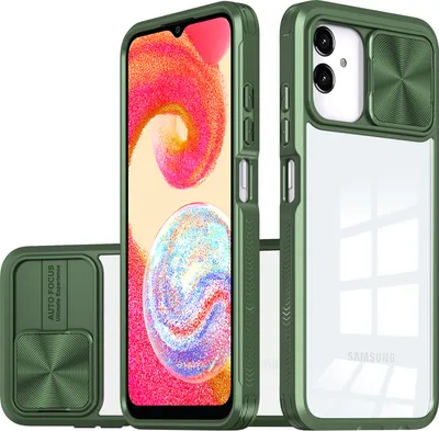 Image de Coque pour Samsung Galaxy A04E / M04 / F04 Coque hybride transparente en TPU avec cache caméra coulissant vert