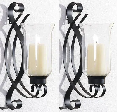 Produktbild von Unyqoos® 2x Wandkerzenhalter Vintage – Metall mit Glas, Schwarz, 18×36×20 cm, für Teelichter & Kerzen Ø <7,5 cm, Wanddeko