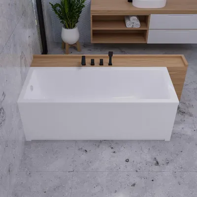 Image de ECOLAM Baignoire rectangulaire Marella 150x70 cm avec tablier | pieds siphon + silicone | Set complet