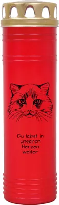 Produktbild von Grabkerze Rot, Brenndauer: 170 Stunden ( 7 Tage ), Motiv: Katze 2