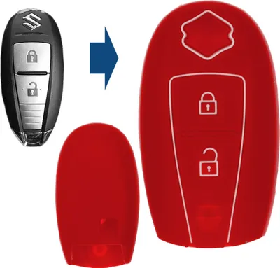 Produktbild von Auto Schlüssel Silikon Schutz Hülle Rot kompatibel mit Suzuki Swift Vitara Ignis Jimny Baleno SX4 2 Tasten KEYLESS SMARTKEY