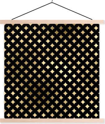 Produktbild von MuchoWow® Textilposter Muster - Sterne - Gold 120x120 cm mit holzfarbenen Rahmen - Textil-Poster