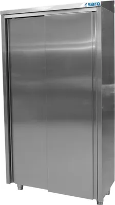 Immagine prodotto di Mobile alto Saro in acciaio inox con 2 ante scorrevoli e 3 ripiani, dimensioni 1000x500x1975 mm.