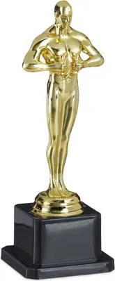 Produktbild von 3 x Siegerfigur, quadratischer Sockel, Figur mit Kranz, Siegertrophäe, Hollywood, Geschenkidee, 18,5 cm groß, gold