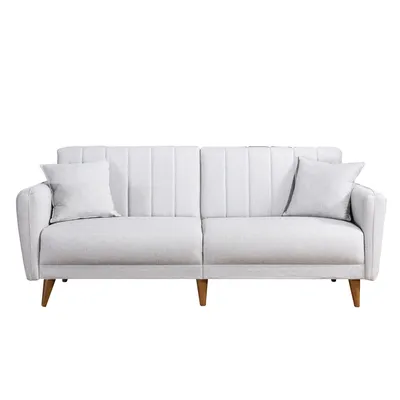 Immagine prodotto di Calicosy - Divano letto 3 posti in lino con 2 cuscini e gambe in legno L210 cm - AQUA