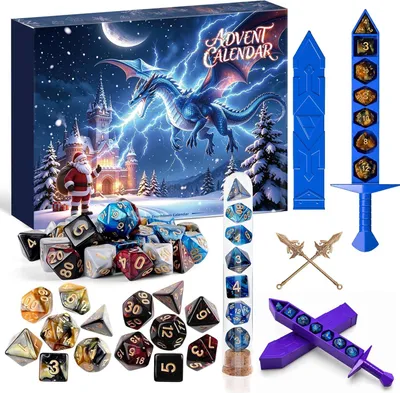 Produktbild von Adventskalender zum Thema Kerstmas 2026 – Rollenspiel-Würfelset für D&D – 24-tägiger Adventskalender – Adventskalender mit D&D-Würfeln