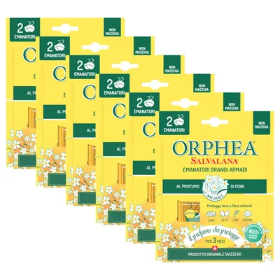 Obrázok produktu pre Orphea Salvalana, veľké šatníkové emanulátory, chránia vlnu a oblečenie počas celej sezóny, pôsobia 3 mesiace, 6 x 2 emanulátoroch, kvetinová vôňa
