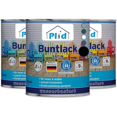 Produktbild von Plid Buntlack Außen 2.25l - Tiefschwarz, für ca. 27m² - Holzfarbe außen & innen - Holzlack Außen wetterfest - Holzschutzfarbe Aussen & Innen