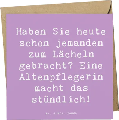 Produktbild von Mr. & Mrs. Panda doppelkarte Spruch Altenpflegerin Lächeln - Lavendeltraum - Geschenk, Altenpflege, Berufe, Pflege, Glückwunschkarte, Berufsgestaltung, anlasskarte, Beruf