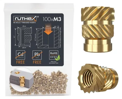 Productafbeelding van Ruthex M3 schroefdraadeinsatz Rx-M3x5,7 – 100 stuks – Metalen inwendige schroefdraadmof voor bevestigingen