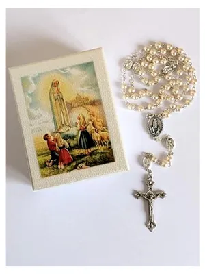 Produktbild von Rosenkranz Madonna von Fatima mit weißen Perlen