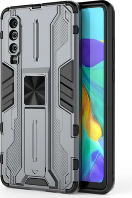 Produktbild von Huawei P30 Hülle, Dual Layer PC TPU Bumper Stoßfest Ständer Schutzhülle für Huawei P30 Grau