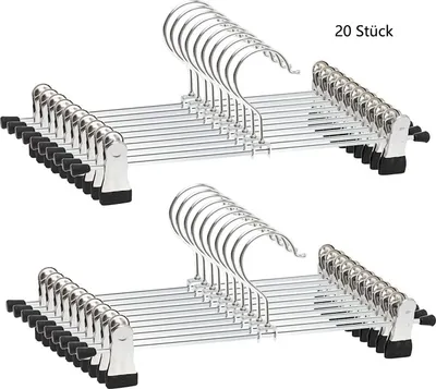 Produktbild von Kleiderbügel 20 xHosenbügel Klammerbügel Kleiderbügel Metall Rockbügel Hosenspanner Kleiderbügel mit Clips, Rutschfeste Kleiderbügel,für Hosen, Rock