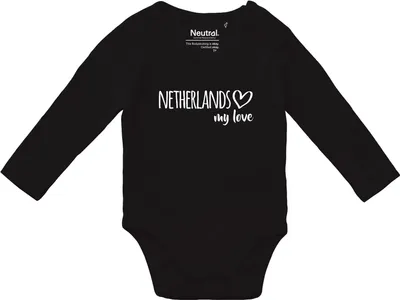 Produktbild von Huuraa Baby Body Netherlands my love 62 Black  Baumwolle Fairtrade Langarmbody Geschenkidee