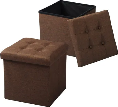 Produktbild von WOLTU 2er-Set Sitzhocker mit Stauraum Faltbar Aufbewahrungsbox Deckel Abnehmbar Gepolsterte Sitzfläche aus Leinen 37,5x37,5x38cm Braun