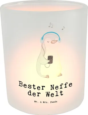 Produktbild von Mr. & Mrs. Panda glas kerzenhalter Pinguin Bester Neffe der Welt - Transparent - Geschenk, Tante, Teelichthalter, Geschenkidee, Windlicht, aus, Taufe, Patenkind