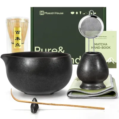 Image de Coffret cadeau Matcha Besen, 7 pièces, pierre noire avec bol verseur