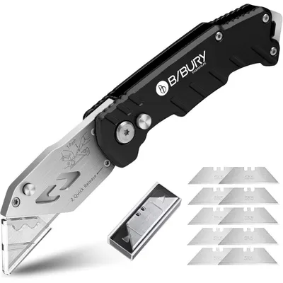 Image de Couteau pliant universel avec 10 lames en acier inoxydable SK5, clip de ceinture, couleur noir foncé