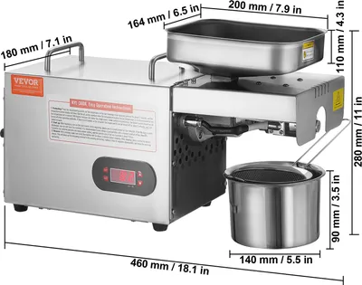 Zdjęcie produktu dla Elektryczna prasa olejowa VEVOR, maszyna do ekstrakcji oleju ze stali nierdzewnej o mocy 850 W, regulowana temperatura 0-300 ℃, prasa olejowa do tłoczenia na gorąco orzeszków ziemnych, nasion sezamu, rzepaku, nasion herbaty