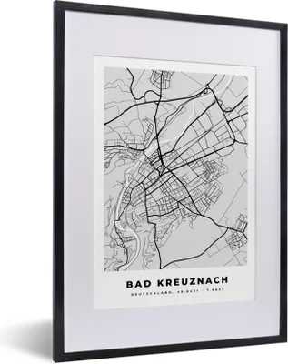 Produktbild von MuchoWow® Gerahmtes Poster Stadtplan - Bad Kreuznach - Karte - Deutschland 30x40 cm - Poster mit Schwarzem Bilderrahmen Wandposter Rahmen Foto Bilder - Wandposter Schlafzimmer