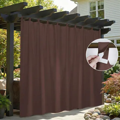 Produktbild von Außen Vorhang Wasserdicht Gardine Blickdicht Outdoorvorhänge mit Abnehmbaren Schlaufen für Terrasse Balkon Garten Hof, 254x213cm, Braun