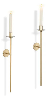 2er-Set goldene Wandleuchter für konische Kerzen, Metall, 46,5 cm