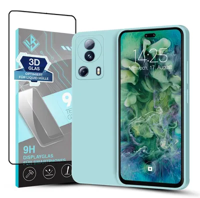 Produktbild von Hülle für Xiaomi 13 Lite 5G mit 9H Displayglas Displayschutz Case Cover Bumper Smartphone Softgrip Schutzhülle Farbe: Hellblau