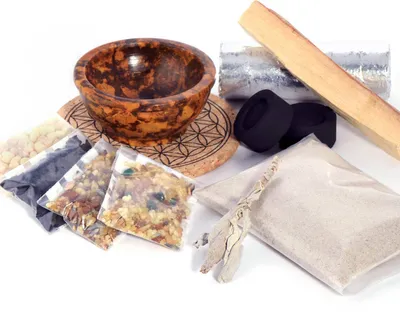 Produktbild von 10 tlg Räucher Schnupperset für Zuhause mit Weihrauch Räucherkohle und Schale